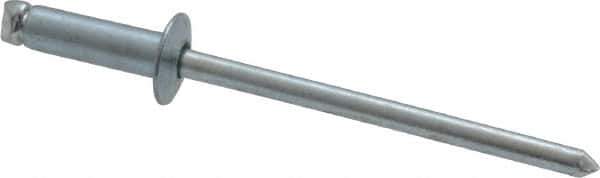 RivetKing - Size 44 Dome Head Steel Open End Blind Rivet - Steel Mandrel, 0.188" to 1/4" Grip, 1/4" Head Diam, 0.129" to 0.133" Hole Diam, 0.4" Length Under Head, 1/8" Body Diam - Industrial Tool & Supply