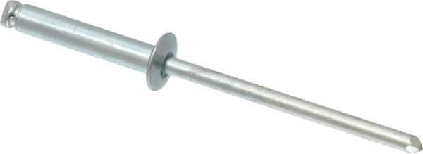RivetKing - Size 48 Dome Head Steel Open End Blind Rivet - Steel Mandrel, 0.376" to 1/2" Grip, 1/4" Head Diam, 0.129" to 0.133" Hole Diam, 0.65" Length Under Head, 1/8" Body Diam - Industrial Tool & Supply