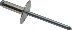RivetKing - Size 66 Large Flange Dome Head Aluminum Open End Blind Rivet - Steel Mandrel, 0.251" to 3/8" Grip, 5/8" Head Diam, 0.192" to 0.196" Hole Diam, 0.575" Length Under Head, 3/16" Body Diam - Industrial Tool & Supply