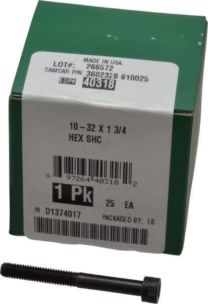 Made in USA - #10-32 UNF Hex Socket Drive, Socket Cap Screw - Alloy Steel, Black Oxide Finish, Partially Threaded, 1-3/4" Length Under Head - Industrial Tool & Supply