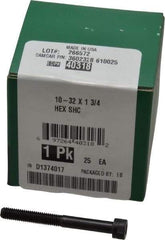 Made in USA - #10-32 UNF Hex Socket Drive, Socket Cap Screw - Alloy Steel, Black Oxide Finish, Partially Threaded, 1-3/4" Length Under Head - Industrial Tool & Supply