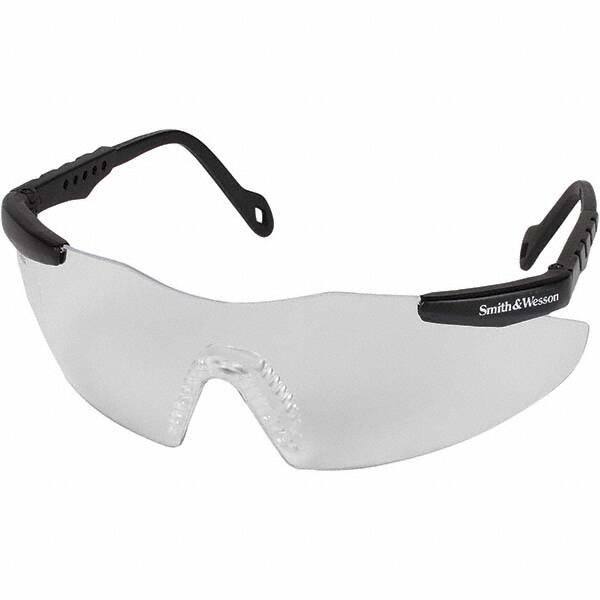 Smith & Wesson - Clear Lenses, Framed Safety Glasses - Scratch Resistant, Black Plastic Frame, Size Mini, Wrap Around - Industrial Tool & Supply