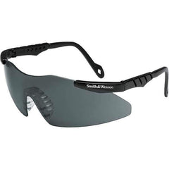 Smith & Wesson - Smoke Lenses, Framed Safety Glasses - Scratch Resistant, Black Plastic Frame, Size S, Wrap Around - Industrial Tool & Supply