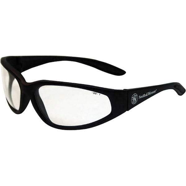 Smith & Wesson - Clear Lenses, Framed Safety Glasses - Scratch Resistant, Black Plastic Frame, Size Universal, Wrap Around - Industrial Tool & Supply