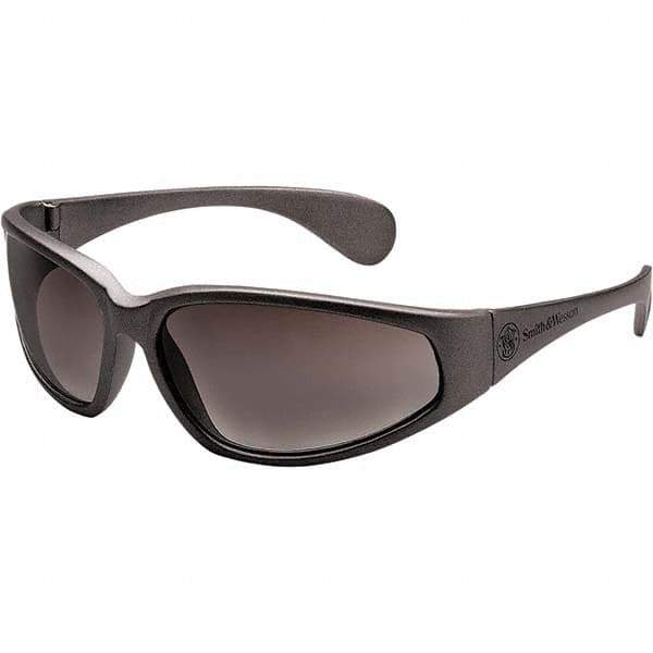 Smith & Wesson - Gray Lenses, Framed Safety Glasses - Scratch Resistant, Black Plastic Frame, Size Universal, Wrap Around - Industrial Tool & Supply
