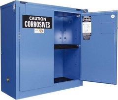 Securall Cabinets - 2 Door, 1 Shelf, Blue Steel Standard Safety Cabinet for Corrosive Chemicals - 46" High x 43" Wide x 18" Deep, Self Closing Door, 3 Point Key Lock, 30 Gal Capacity - Industrial Tool & Supply