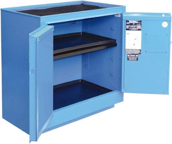 Securall Cabinets - 2 Door, 1 Shelf, Blue Steel Standard Safety Cabinet for Corrosive Chemicals - 36" High x 35" Wide x 22" Deep, Manual Closing Door, 3 Point Key Lock, 24 Gal Capacity - Industrial Tool & Supply