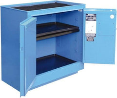 Securall Cabinets - 2 Door, 1 Shelf, Blue Steel Standard Safety Cabinet for Corrosive Chemicals - 36" High x 35" Wide x 22" Deep, Manual Closing Door, 3 Point Key Lock, 24 Gal Capacity - Industrial Tool & Supply