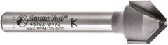 Amana Tool - 1/2" Cut Diam, 3/8" Length of Cut, 2 Flute V-Groove Edge Profile Router Bit - Carbide-Tipped, 1/4" Shank Diam, 2" OAL, Uncoated - Industrial Tool & Supply
