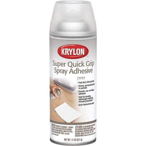 Krylon - 11 oz Aerosol Clear Spray Adhesive - Low Tack, 120°F Heat Resistance, 15 Sq Ft Coverage, Medium Strength Bond, 180 min Max Bonding Time, Flammable - Industrial Tool & Supply