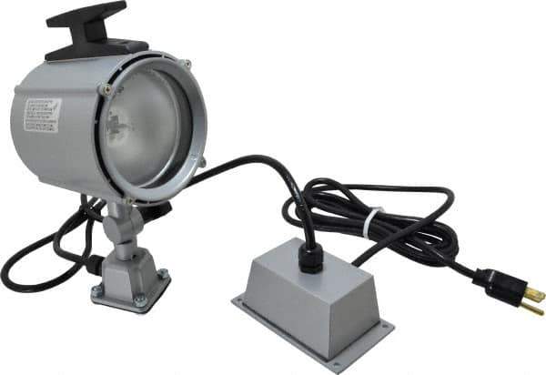 Electrix - 4 NEMA Rated, 12 VDC, 55 Watt, Spot Machine Light - Direct Mount, 9 Ft. Cord, 4-1/2 Inch Light Diameter, Remote Ballast, Gray - Industrial Tool & Supply