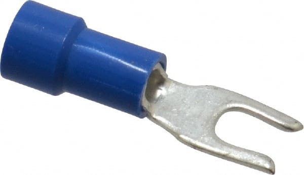Made in USA - #6 Stud, 16 to 14 AWG Compatible, Fully Insulated, Crimp Connection, Standard Fork Terminal - Industrial Tool & Supply
