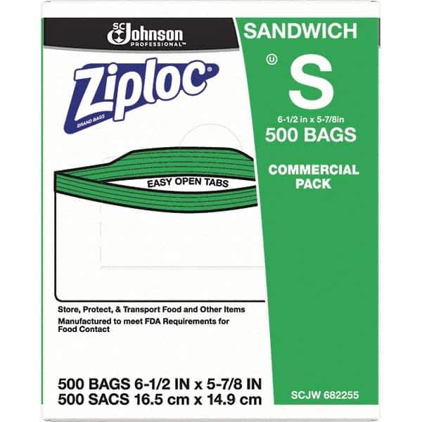 Ziploc - 500 Piece, 22 oz. Capacity, 6-1/2 Inch Long x 6 Inch Wide, Ziploc Sandwich Bag - 1.2 mil Thick, Rectangle Clear Plastic - Industrial Tool & Supply