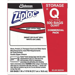 Ziploc - 500 Piece, 1 Quart Capacity, 8 Inch Long x 7 Inch Wide, Ziploc Storage Bag - 1.75 mil Thick, Rectangle Clear Plastic - Industrial Tool & Supply