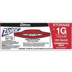 Ziploc - 250 Piece, 1 Gallon Capacity, 10-3/4 Inch High x 10-9/16 Inch Wide, Ziploc Storage Bag - 1.75 mil Thick, Rectangle Clear Plastic - Industrial Tool & Supply