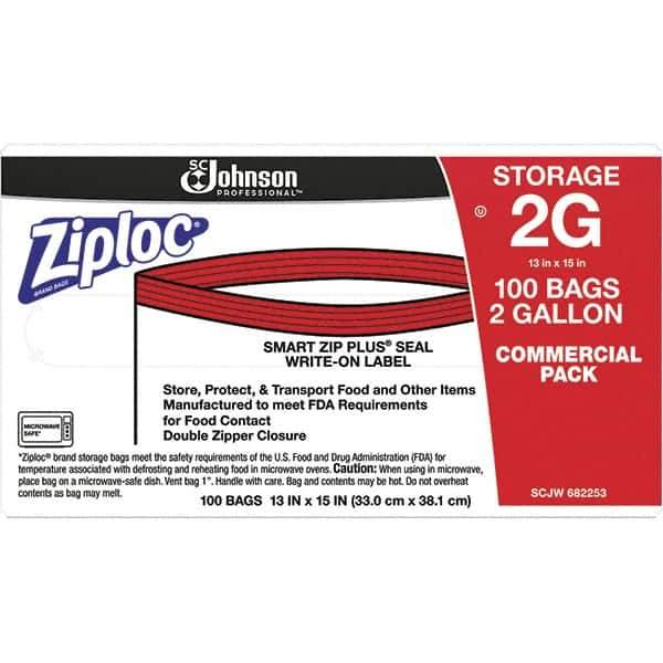 Ziploc - 100 Piece, 2 Gallon Capacity, 13 Inch Long x 15-1/2 Inch Wide, Ziploc Storage Bag - 1.75 mil Thick, Rectangle Clear Plastic - Industrial Tool & Supply