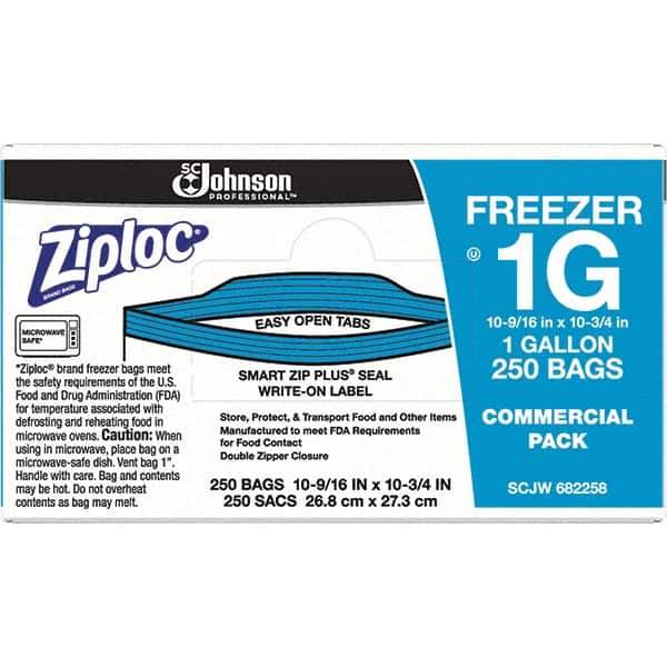 Ziploc - 250 Piece, 1 Gallon Capacity, 11 Inch Long x 10-1/2 Inch Wide, Ziploc Freezer Bag - 2.7 mil Thick, Rectangle Clear Plastic - Industrial Tool & Supply
