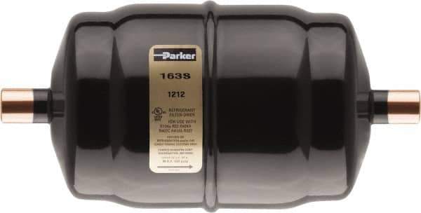 Parker - 1/2" Connection, 9" Long, Refrigeration Liquid Line Filter Dryer - 8" Cutout Length, 822/773 Drops Water Capacity - Industrial Tool & Supply