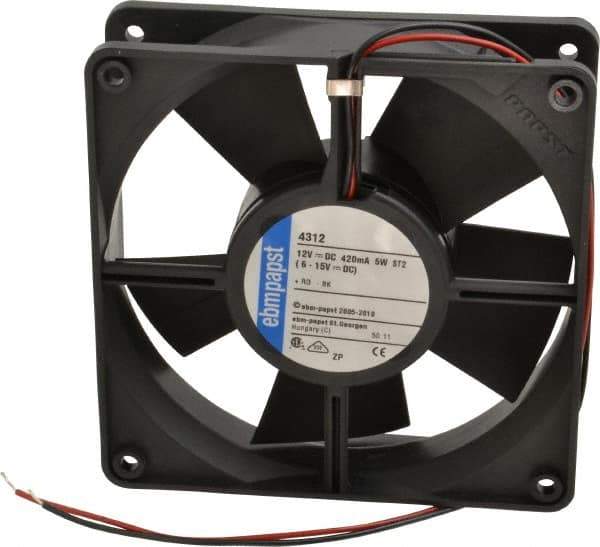 EBM Papst - 12 Volts, DC, 100 CFM, Square Tube Axial Fan - 0.42 Amp Rating, 119mm High x 119mm Wide x 1.26" Deep - Industrial Tool & Supply