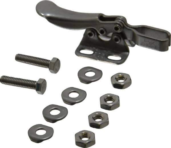 De-Sta-Co - 75 Lb Holding Capacity, Horizontal Handle, Manual Hold Down Toggle Clamp - 80° Handle Movement, 90° Bar Opening, U-Bar, Flanged Base, Electro-Plated Zinc, Stainless Steel - Industrial Tool & Supply
