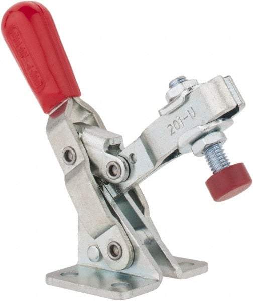 De-Sta-Co - 100 Lb Holding Capacity, Vertical Handle, Manual Hold Down Toggle Clamp - 55° Handle Movement, 100° Bar Opening, U-Bar, Flanged Base, Electro-Plated Zinc, Carbon Steel - Industrial Tool & Supply