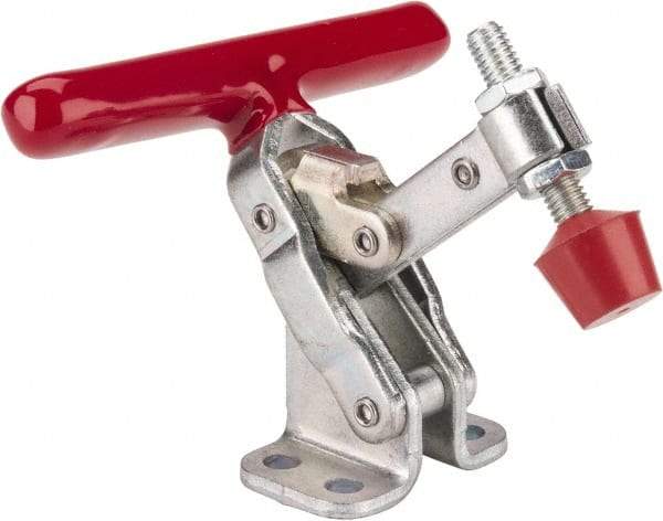 De-Sta-Co - 200 Lb Holding Capacity, Vertical Handle, Manual Hold Down Toggle Clamp - 65° Handle Movement, 105° Bar Opening, Solid Bar, Flanged Base, Electro-Plated Zinc, Carbon Steel - Industrial Tool & Supply