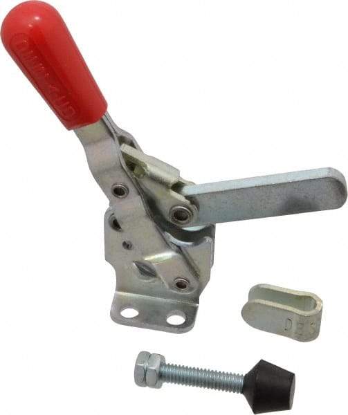 De-Sta-Co - 500 Lb Holding Capacity, Vertical Handle, Manual Hold Down Toggle Clamp - 57° Handle Movement, 99° Bar Opening, Solid Bar, Flanged Base, Electro-Plated Zinc, Carbon Steel - Industrial Tool & Supply