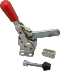 De-Sta-Co - 500 Lb Holding Capacity, Vertical Handle, Manual Hold Down Toggle Clamp - 57° Handle Movement, 99° Bar Opening, Solid Bar, Flanged Base, Electro-Plated Zinc, Carbon Steel - Industrial Tool & Supply