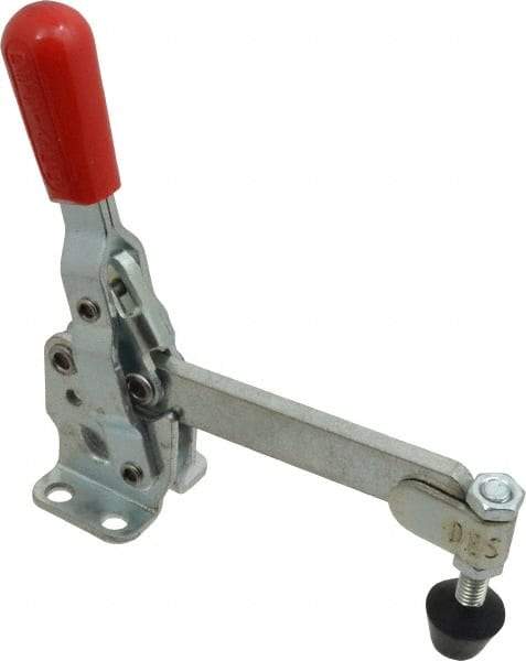 De-Sta-Co - 500 Lb Holding Capacity, Vertical Handle, Manual Hold Down Toggle Clamp - 57° Handle Movement, 99° Bar Opening, Solid Bar, Flanged Base, Electro-Plated Zinc, Carbon Steel - Industrial Tool & Supply