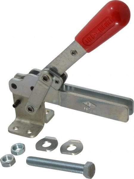 De-Sta-Co - 1,000 Lb Holding Capacity, Vertical Handle, Manual Hold Down Toggle Clamp - 180° Handle Movement, 115° Bar Opening, U-Bar, Flanged Base, Electro-Plated Zinc, Carbon Steel - Industrial Tool & Supply