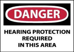 NMC - Accident Prevention Label, Header: DANGER - Legend: Danger - Hearing Protection Required in This Area, English, Red, Black & White, 5" Long x 3" High, Sign Muscle Finish - Industrial Tool & Supply