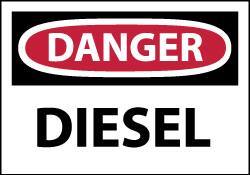 NMC - Hazardous Materials Label, Header: DANGER - Legend: Danger - Diesel, English, Red, Black & White, 5" Long x 3" High, Sign Muscle Finish - Industrial Tool & Supply