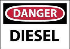 NMC - Hazardous Materials Label, Header: DANGER - Legend: Danger - Diesel, English, Red, Black & White, 5" Long x 3" High, Sign Muscle Finish - Industrial Tool & Supply