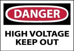NMC - Accident Prevention Label, Header: DANGER - Legend: Danger - High Voltage - Keep Out, English, Red, Black & White, 5" Long x 3" High, Sign Muscle Finish - Industrial Tool & Supply