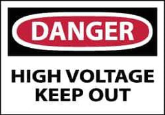 NMC - Accident Prevention Label, Header: DANGER - Legend: Danger - High Voltage - Keep Out, English, Red, Black & White, 5" Long x 3" High, Sign Muscle Finish - Industrial Tool & Supply