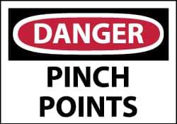 NMC - Accident Prevention Label, Header: DANGER - Legend: Danger - Pinch Points, English, Red, Black & White, 5" Long x 3" High, Sign Muscle Finish - Industrial Tool & Supply
