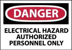NMC - Accident Prevention Label, Header: DANGER - Legend: Danger - Electrical Hazard - Authorized Personnel Only, English, Red, Black & White, 5" Long x 3" High, Sign Muscle Finish - Industrial Tool & Supply