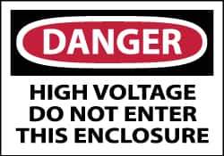 NMC - Accident Prevention Label, Header: DANGER - Legend: Danger - High Voltage - Do Not Enter This Enclosure, English, Red, Black & White, 5" Long x 3" High, Sign Muscle Finish - Industrial Tool & Supply
