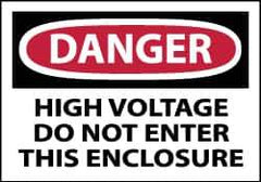 NMC - Accident Prevention Label, Header: DANGER - Legend: Danger - High Voltage - Do Not Enter This Enclosure, English, Red, Black & White, 5" Long x 3" High, Sign Muscle Finish - Industrial Tool & Supply