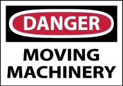 NMC - Accident Prevention Label, Header: DANGER - Legend: Danger - Moving Machinery, English, Red, Black & White, 5" Long x 3" High, Sign Muscle Finish - Industrial Tool & Supply