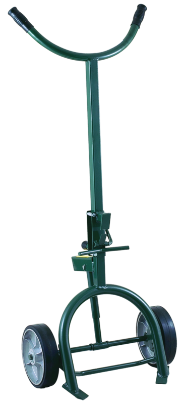 Drum Truck - Adjustable Sliding Chime Hook for steel or fiber drums - Spring loaded - 10" M.O.R wheels 60" H x 25" W - Industrial Tool & Supply