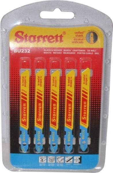 Starrett - 3" Long, 32 Teeth per Inch, Bi-Metal Jig Saw Blade - Toothed Edge, 5/16" Wide x 0.04" Thick, U-Shank, Wavy Tooth Set - Industrial Tool & Supply