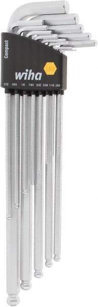 Wiha - 13 Piece L-Key Ball End Hex Key Set - Hex Range 1/2 to 3/8", Chrome Vanadium Molybdenum - Industrial Tool & Supply