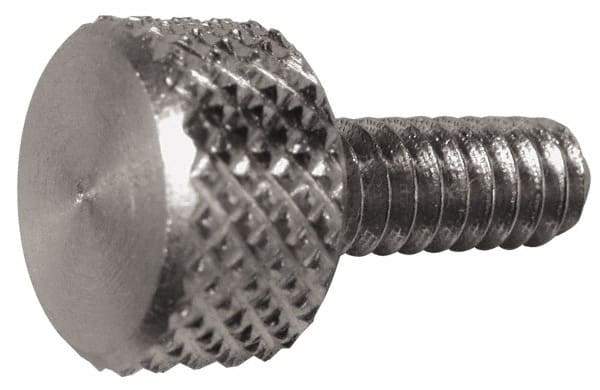 Electro Hardware - #10-32 Knurled Shoulderless Grade 303 Stainless Steel Thumb Screw - 5/8" OAL, 7/16" Head Diam x 3/16" Head Height, Uncoated - Industrial Tool & Supply