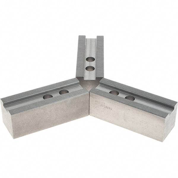 Abbott Workholding Products - 1.5mm x 60° Serrated Attachment, Square Soft Lathe Chuck Jaw - 3 Jaws, Steel, 1.1811" Btw Mount Hole Ctrs, 5-1/2" Long x 2" Wide x 2" High, 0.8268" Groove, 0.6299" & 16mm Fastener - Industrial Tool & Supply