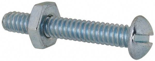 Value Collection - #10-24 UNC, 1-1/4" Length Under Head Slotted Drive Machine Screw - Round Head, Grade 2 Steel, Zinc-Plated Finish, Without Washer - Industrial Tool & Supply