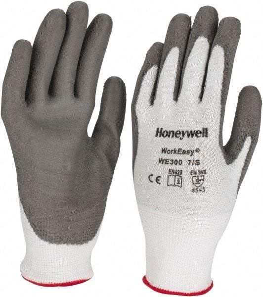 Honeywell - Size S (7), ANSI Cut Lvl 3, Abrasion Lvl 5, Polyurethane Coated Cut Resistant Gloves - 9.5" Long, Palm & Fingers Coated, HPPE Lining, Knit Wrist, Light Gray/Gray, Paired - Industrial Tool & Supply