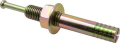 Wej-It - 3/4" Diam, 3/4" Drill, 5" OAL, 1-3/8" Min Embedment Hammer Drive Concrete Anchor - 1018 Iron (Pin)/Steel (Body), Zinc Yellow Dichromate Finish, Hex Nut Head, Hex Drive - Industrial Tool & Supply