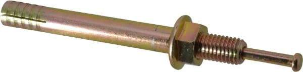 Wej-It - 5/8" Diam, 5/8" Drill, 6" OAL, 1-3/4" Min Embedment Hammer Drive Concrete Anchor - 1018 Iron (Pin)/Steel (Body), Zinc Yellow Dichromate Finish, Hex Nut Head, Hex Drive - Industrial Tool & Supply