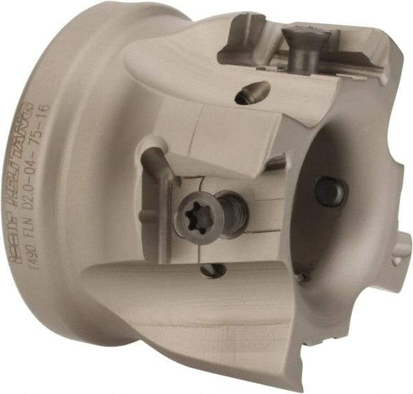 Iscar - 4 Inserts, 2" Cut Diam, 3/4" Arbor Diam, 0.63" Max Depth of Cut, Indexable Square-Shoulder Face Mill - 0/90° Lead Angle, 1.57" High, T490 LN.T 1607 Insert Compatibility, Through Coolant, Series Helitang - Industrial Tool & Supply